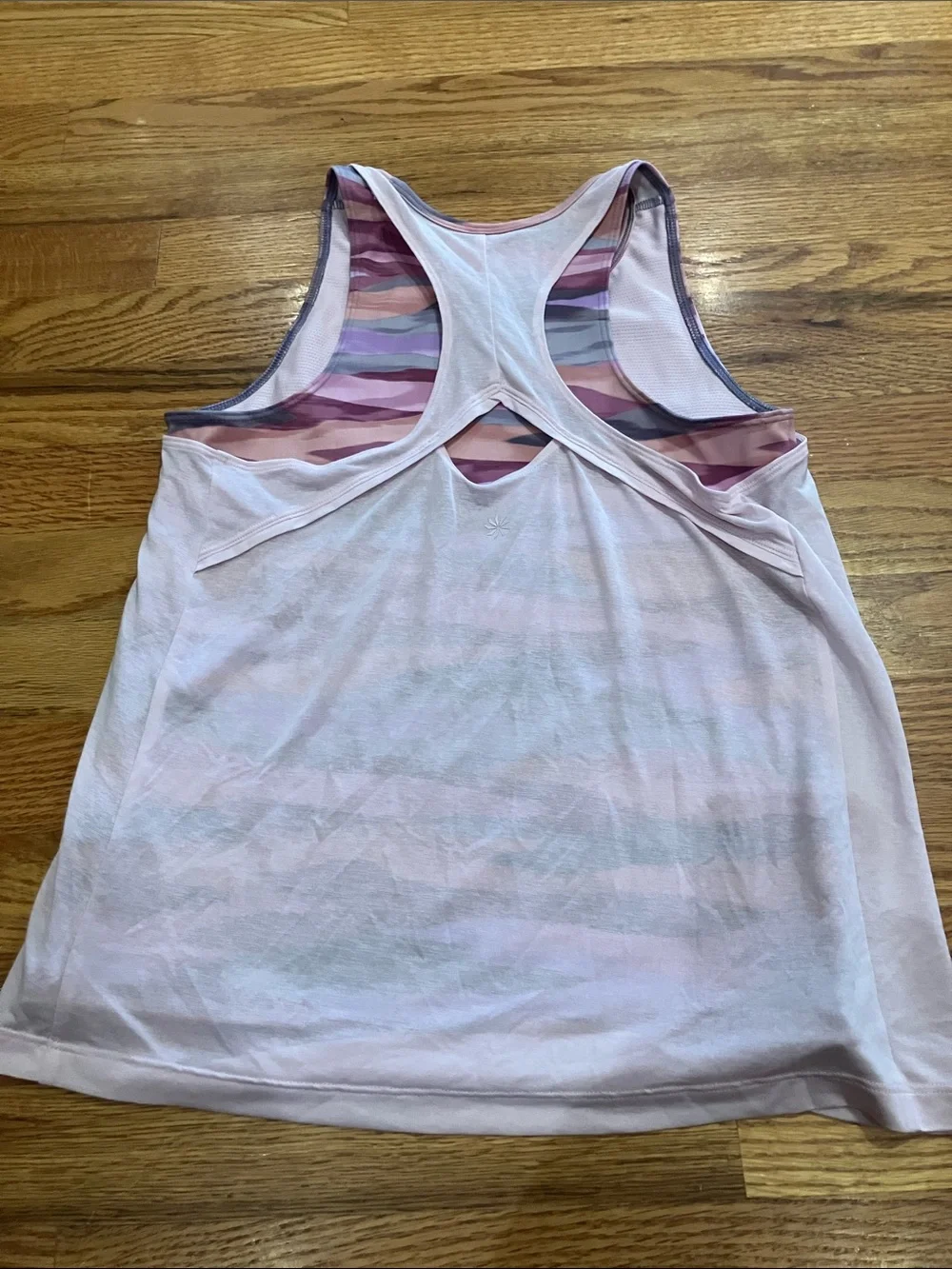 Athleta Girls Light Pink Tank with Pink & Purple Camo Shorts Sz 14 EUC